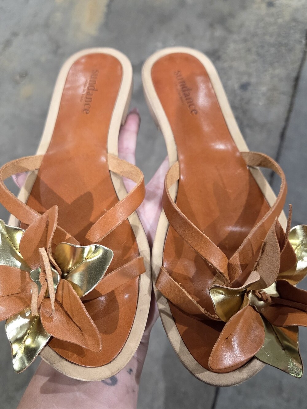 Sundance Catalog Brown Leather Flower Sandals